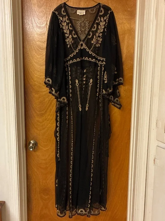 Denim and Supply Ralph Lauren Sheer Black Gold embroidered Maxi - Picture 1 of 4